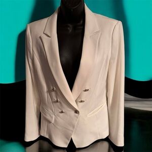 Layered with love Elegant White Double-Breasted Women's Blazer gold button XS